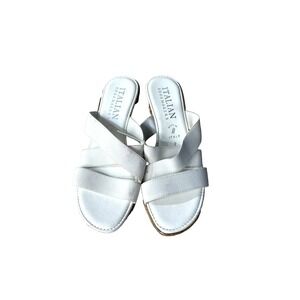 Italian Shoemakers Sandals Womens 7 Slides Cross Strap Wedge Heel White